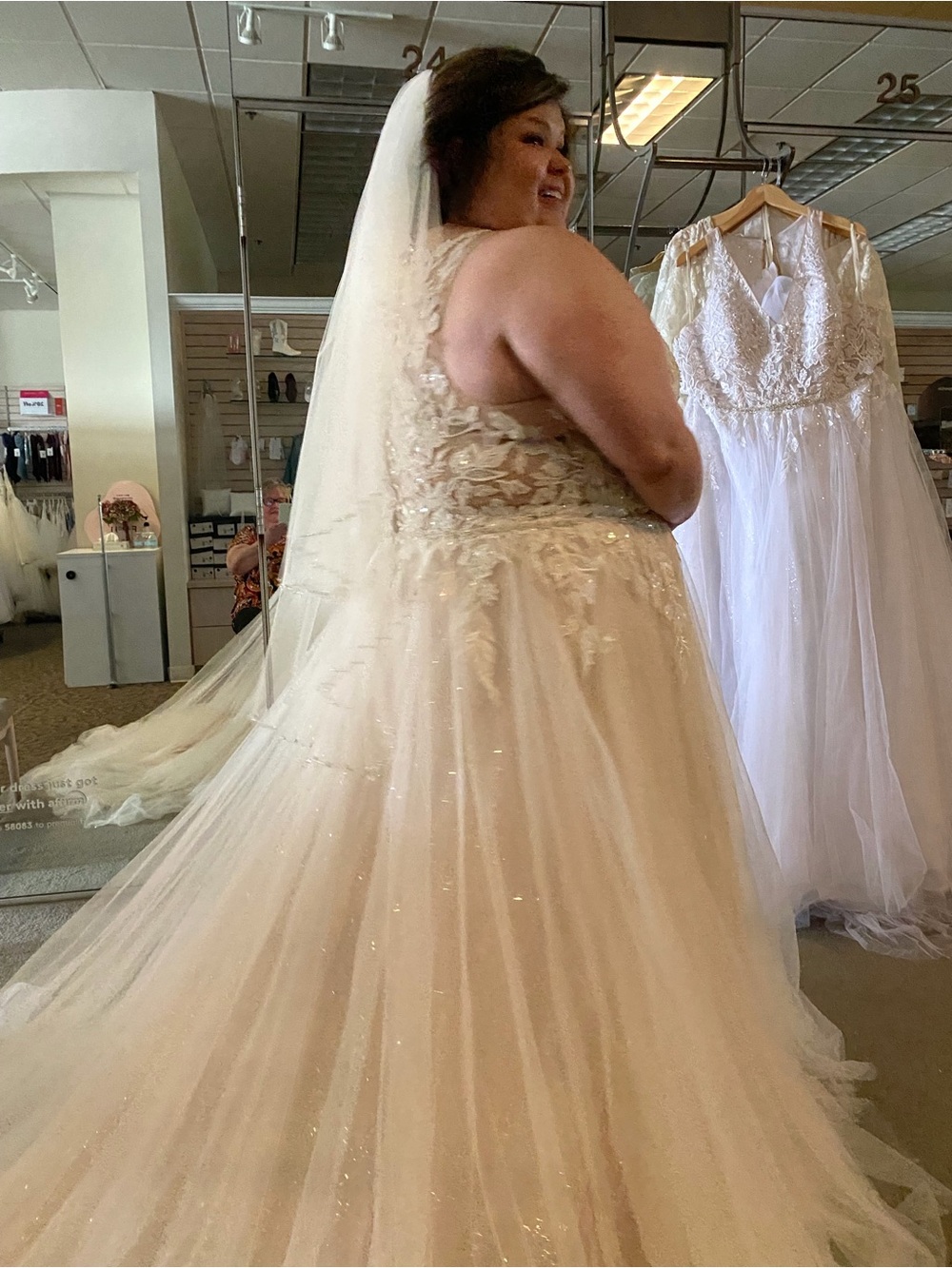 Plus-Size Ivory Lace & Tulle Wedding Dress with Beaded Bodice